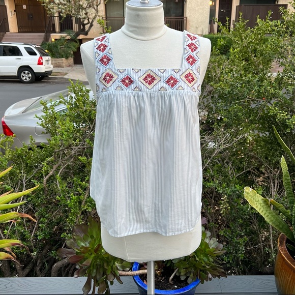 MADEWELL Tank Some Embroidery Pinstripe Loose Fit Size Small - Picture 7 of 7